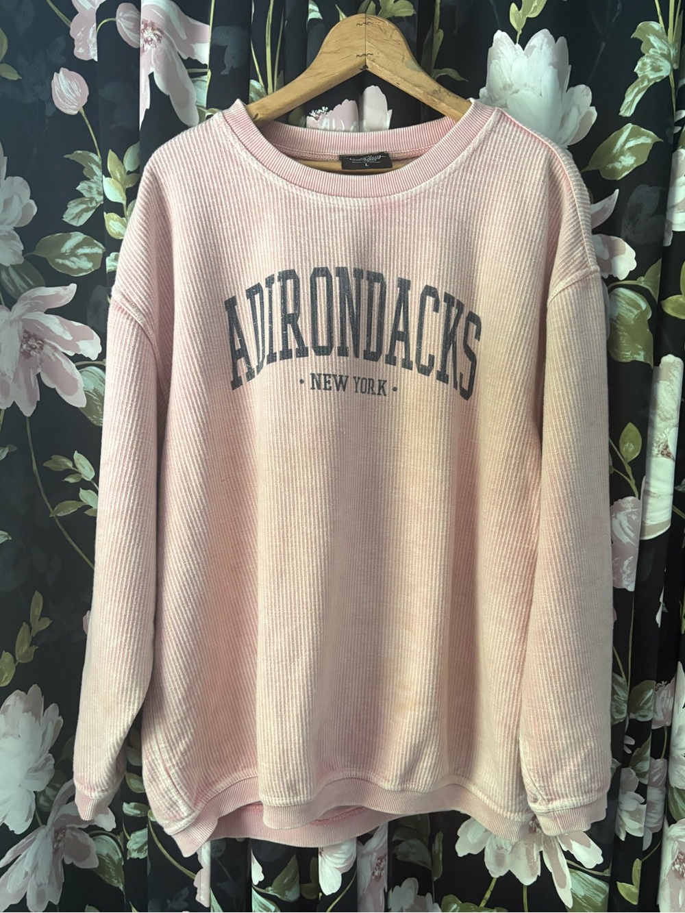 Adirondacks New York Pink Corded Crewneck Sweatshirt